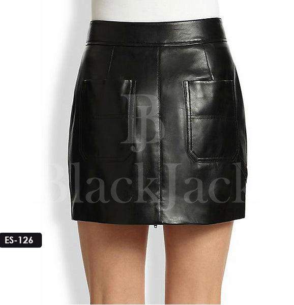 Front Zipper Mini Leather Skirt