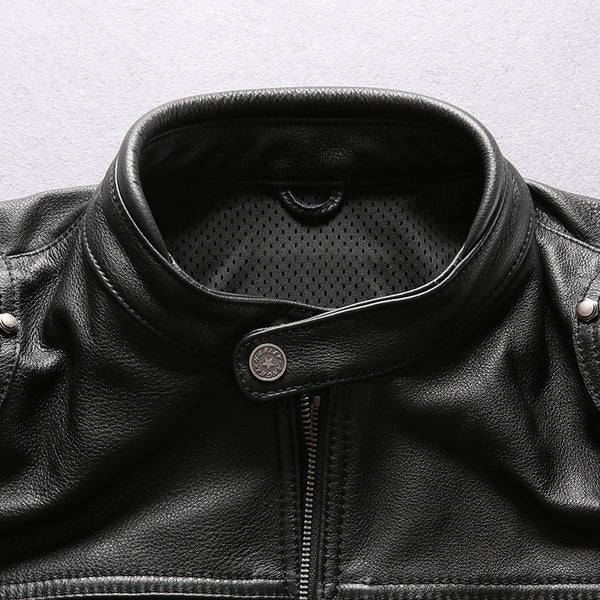Cowhide Mandarin Collar Leather Jacket|BlackJack Leathers