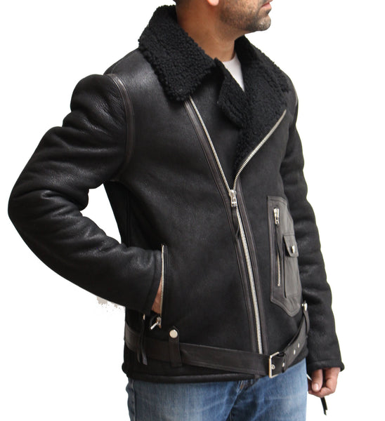 Black strapped Leather Biker Jacket