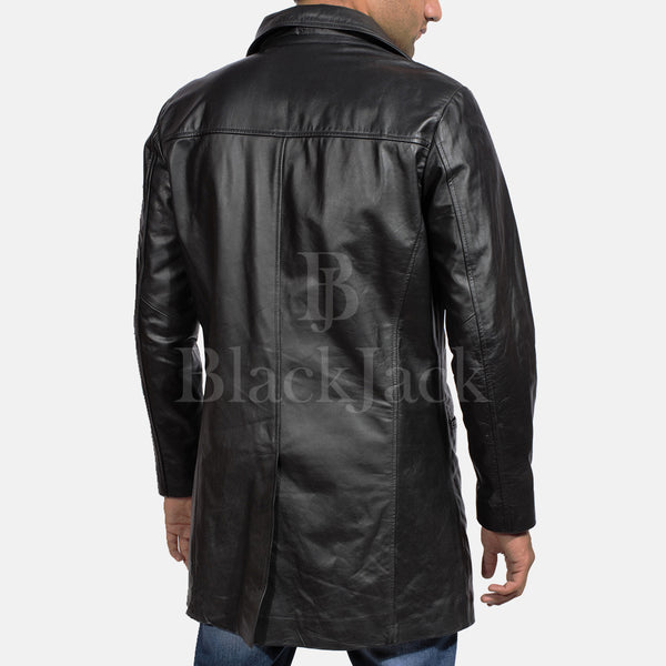 Alan Black Leather Coat
