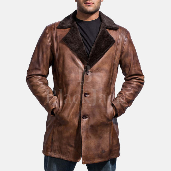 Cinnamon Vintage Distressed Leather Fur Coat