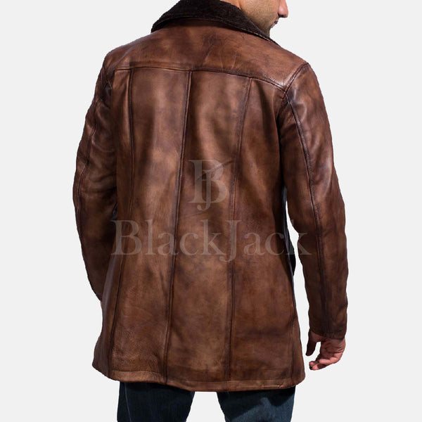Zimtfarbener Vintage-Pelzmantel aus Distressed-Leder