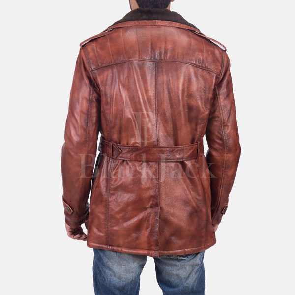 Hunter Distressed Brown Fur Leather Coat