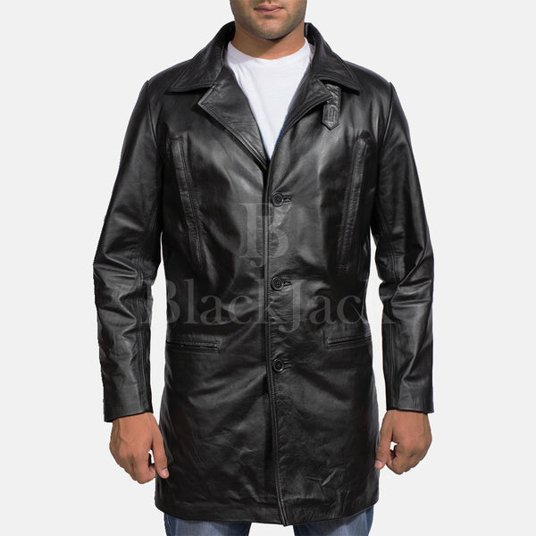 Alan Black Leather Coat