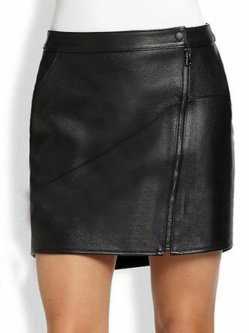 Asymmetrical Zip Front Leather Skirt | Black jack leathers