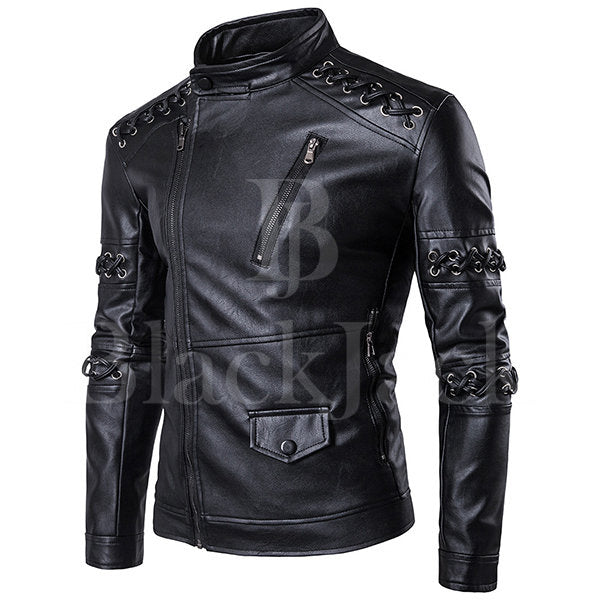 Button Stand Collar Leather Jacket|BlackJack Leathers 