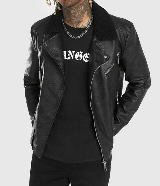 Fur Collared Cow Leather Biker Jacket
