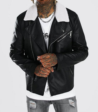Fur Collared Cow Leather Biker Jacket
