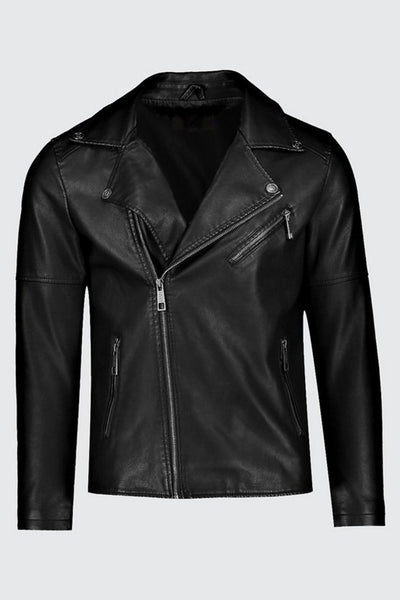 Shining Black Cowhide Leather Jacket