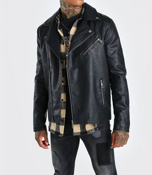 Shining Black Cowhide Leather Jacket