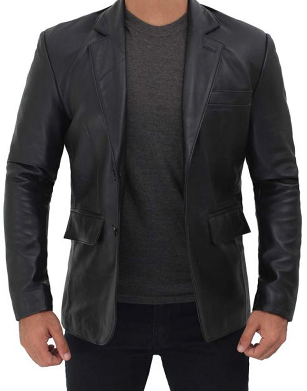 Brandon Black Leather Blazer for Men