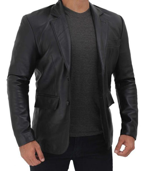 Brandon Black Leather Blazer for Men