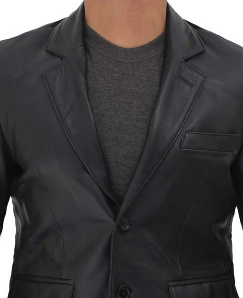 Brandon Black Leather Blazer for Men