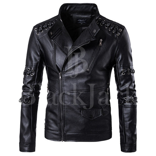 Button Stand Collar Leather Jacket|BlackJack Leathers 