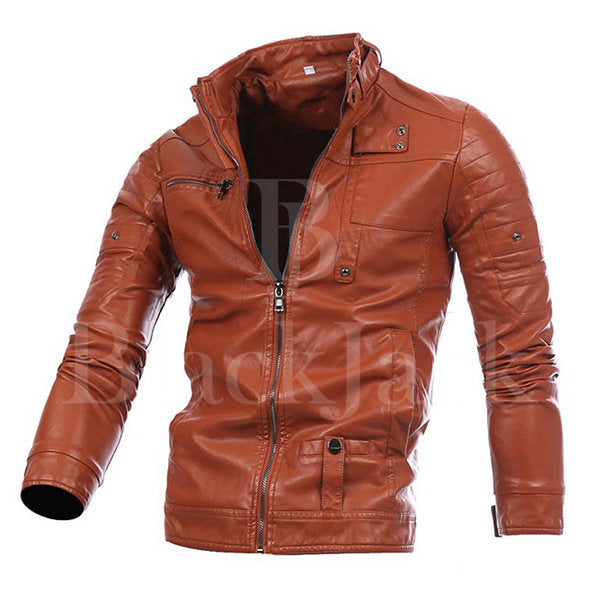 Stylish Collar Button Leather Jacket|BlackJack Leathers 