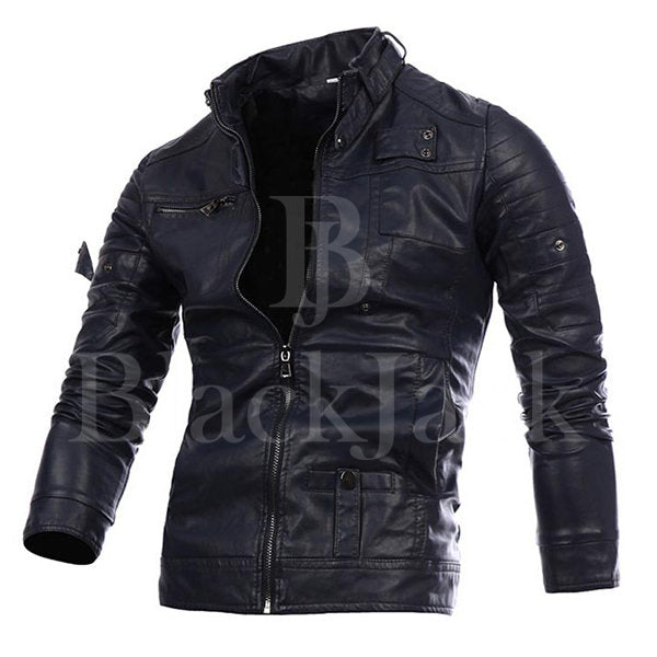 Stylish Collar Button Leather Jacket|BlackJack Leathers 