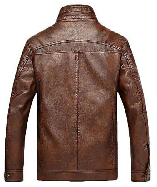 Men Slim Fit Multi Pockets Leather Jacket