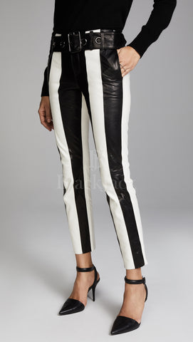 Frame Paneled Leather Pants