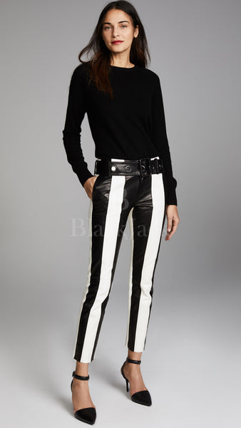 Frame Paneled Leather Pants