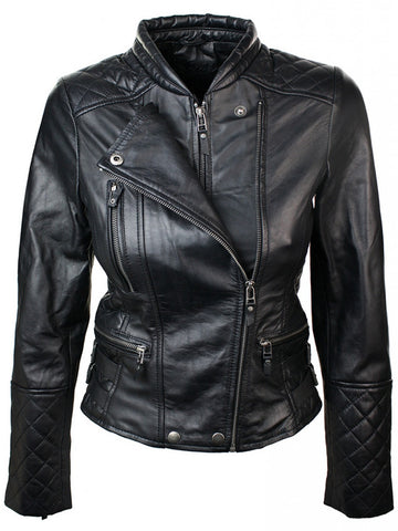 Women Diamond Vintage Leather Jacket