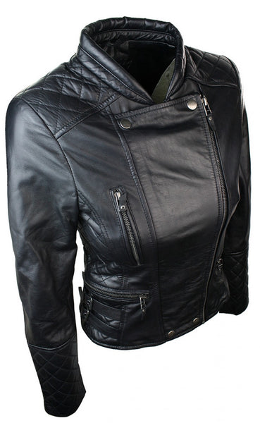 Women Diamond Vintage Leather Jacket