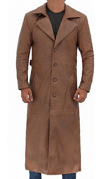 Brown Leather Long Coat For Men