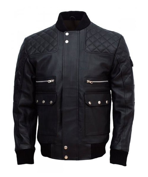 Cowhide Diamond Bomber Leather Jacket